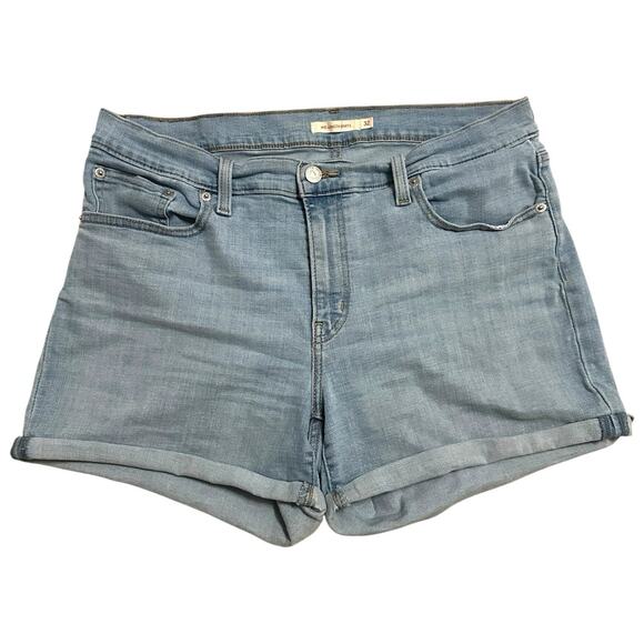 Levi’s Jeans Women’s Size 32 Blue Light Mid Length Stretch Shorts Mid Rise Denim - Picture 1 of 10